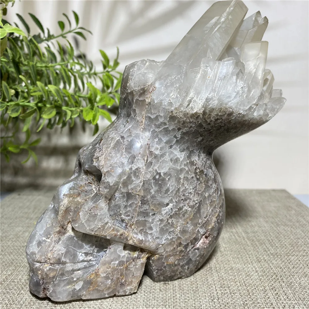 

Natural Cranium Crystal Cluster Quartz Wicca Stones Reiki Healing Specimen Skull Halloween Ornament Home Decor For Room