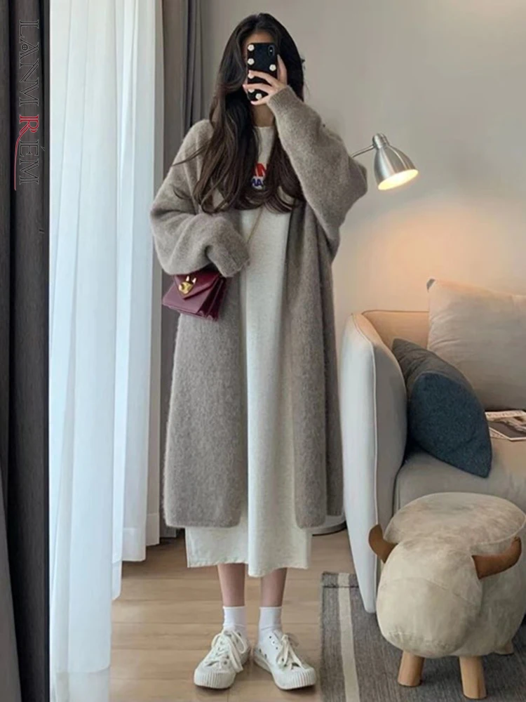 

LANMREM Women's Long Knitted Cardigan Sweater Solid Color Loose Casual Female Clothing 2022 Autumn Winter New 2R4697