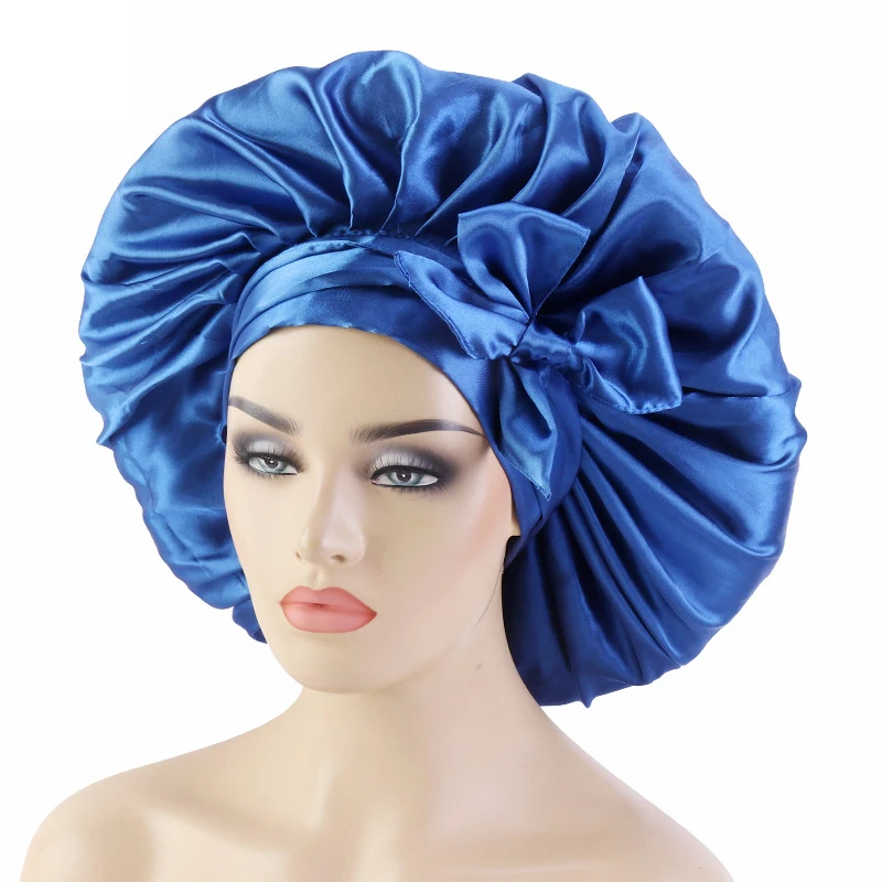 

New Large Satin Bonnet Silk Night Sleeping Cap Long Satin Bonnet With Head Tie Band Bonnet Edge Wrap For Women Curly Braid Hair