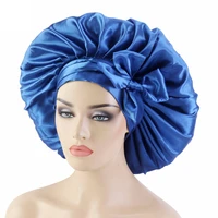 new large satin bonnet silk night sleeping cap long satin bonnet with head tie band bonnet edge wrap for women curly braid hair