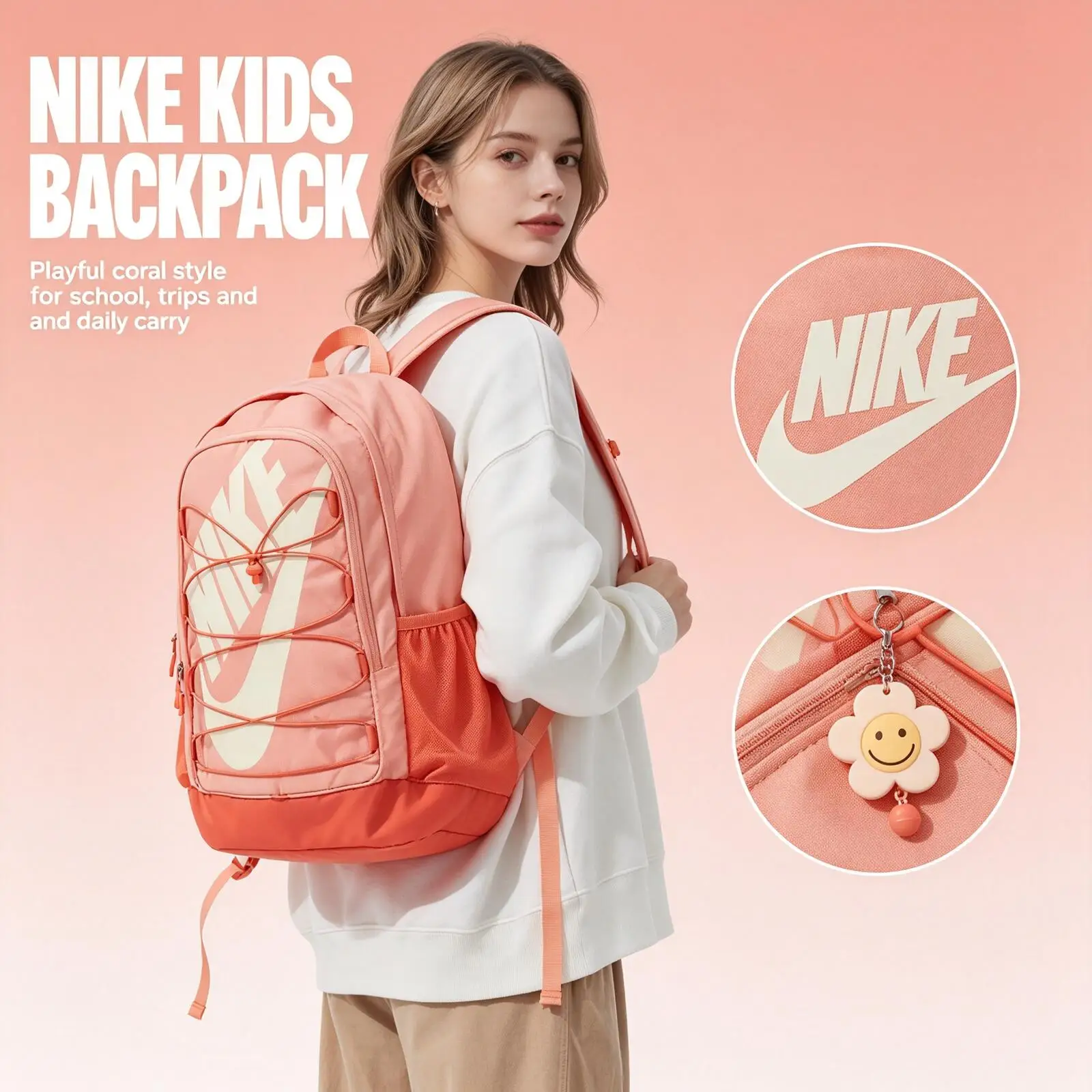 Фото Nike для мужчин и женщин, спортивная сумка для ноутбука большой вместимости, модный рюкзак для средней и старшей школы Hj8200-844 №1