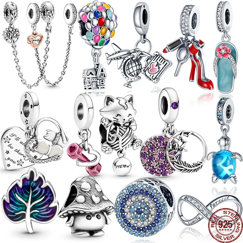 

2021 New 925 Sterling Silver Kitten and pink dumbbells Fish Charm Bead Fit Original Pandora Bracelets DIY Jewelry For Women Gif