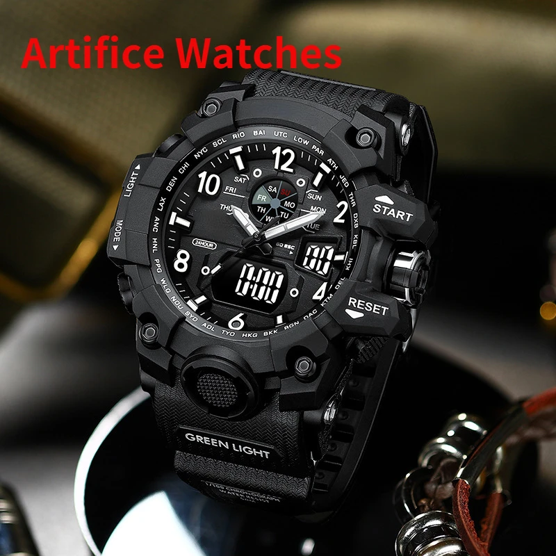 

2022 new electronic watch multifunctional world time shockproof sports watch male student sports electronic watch