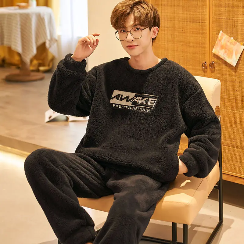 Мужские Роскошные фланелевые пижамные комплекты зимняя очень теплая Пижама