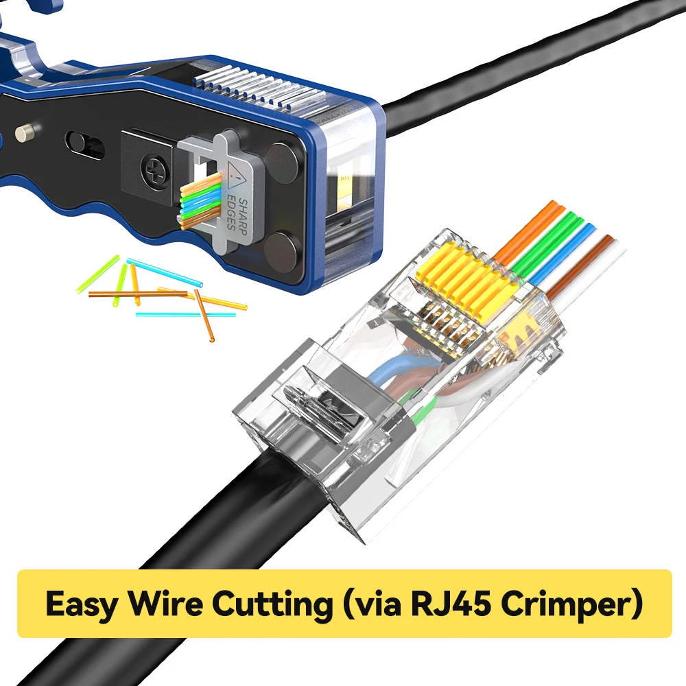 Фото Комплект из 100 проходных разъемов Denswire RJ45 Cat6, обжимные модульные вилки UTP, 3 зубца для твердого и многожильного кабеля, конструкция 8P8C №5