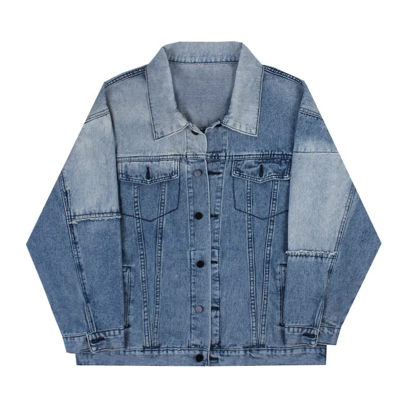 Женская джинсовая куртка в стиле пэчворк повседневная винтажная с длинным