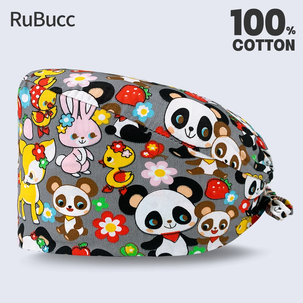 

High Quality Dcotor Scrub Cap Center Scrubs Caps Cartoon Printing Pet Club Work Hat Adjustable Tooth Beauty Dustproof Work Cap
