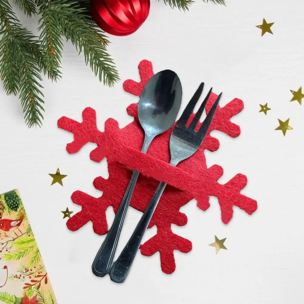 

Christmas Cutlery Bag Festive Snowflake Cutlery Set 4pcs Christmas Holder with Fine Workmanship Create Long Lasting Christmas