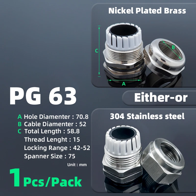 

M40-100 PG36-PG63 Кабельный ввод из нержавеющей стали 304, никелированная латунь, фиксирующее уплотнение, метрическая резьба, разъем для набивки