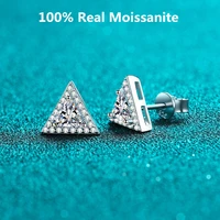 100 real moissanite stud earrings 14k plated sterling silver triangle cut moissanite diamond earrings for women wedding jewelry
