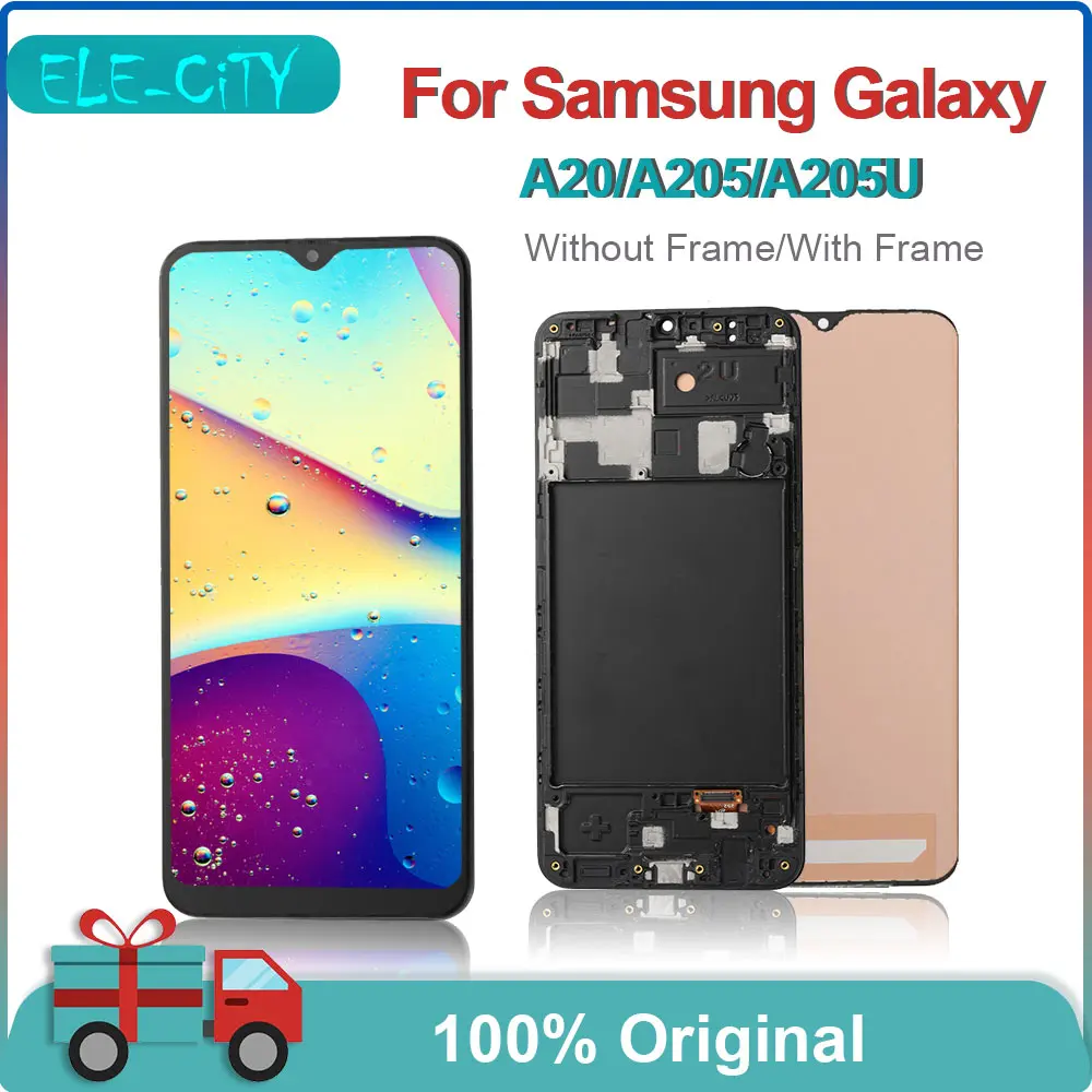 

HK LCD For Samsung Galaxy A20 A205 A205U Original Quality Display Touch Screen With Frame Assembly Replacement Parts US EU