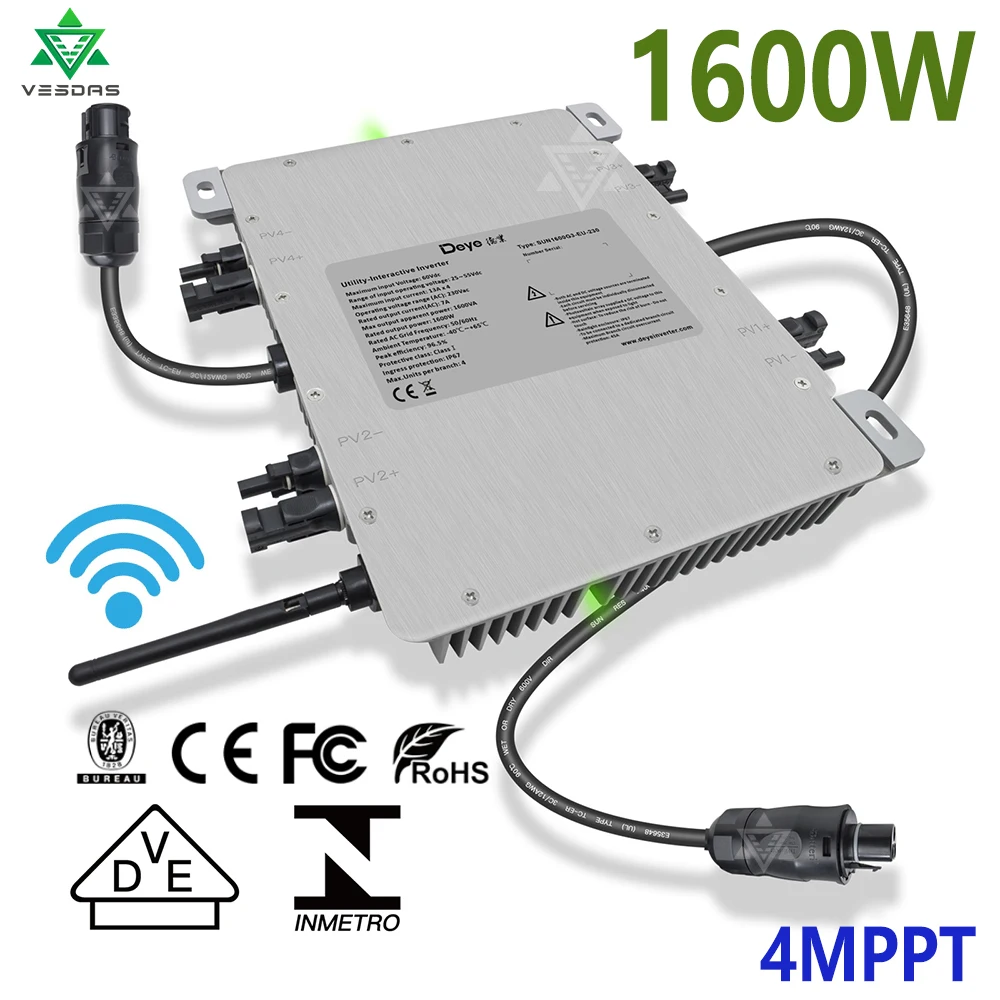 

1600WG3 Deye Grid Tie Solar Inverter With Limiter 4MPPT IP67 Built-In WIFI, Approved INMETRO VDE IEC,Connected 350 To 400W PV