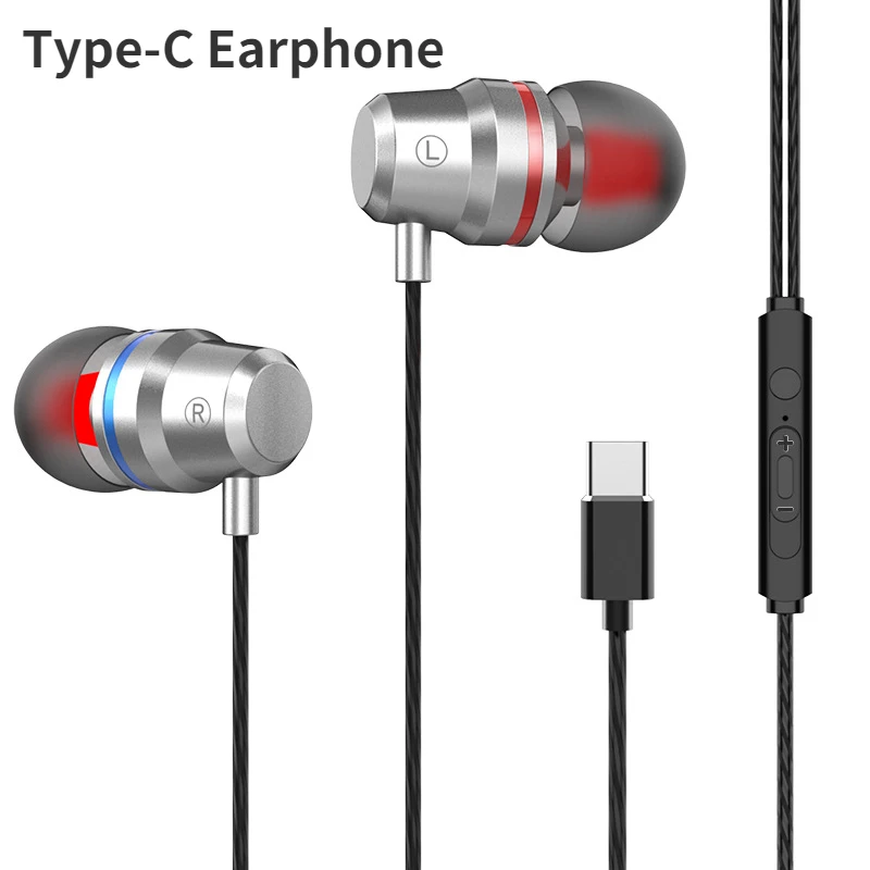 

In-ear Type C Metal Headset with Mic Wired Earphone Type-c Music Sport Earbuds for Samsung Xiaomi Mi 11 Huawei P30 P40 Phone