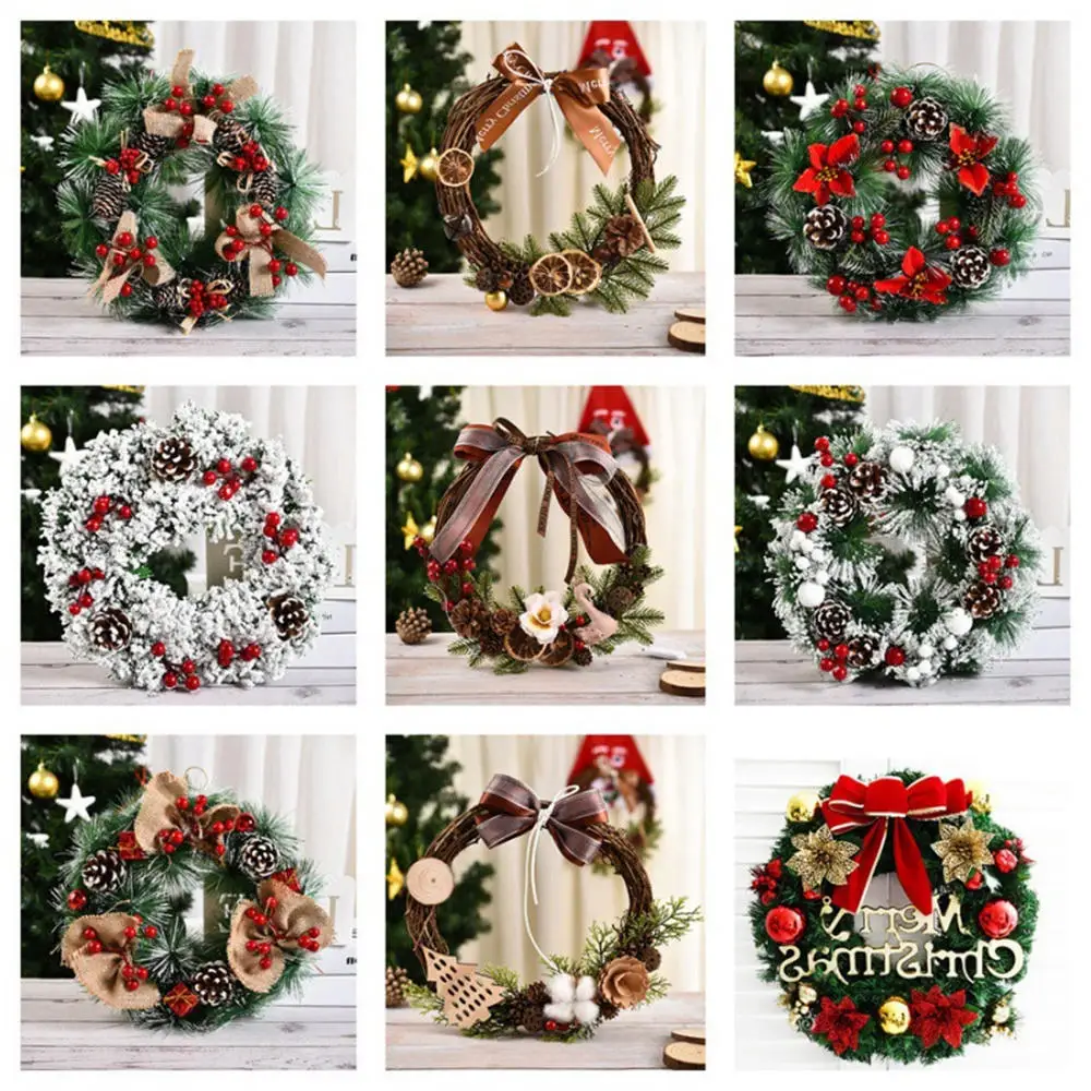 

Christmas Decoration Wreath Door Hanging Rattan Artificial Pinecone Snowman Elderly Elk Vine Pendant Navidad Party Decorations