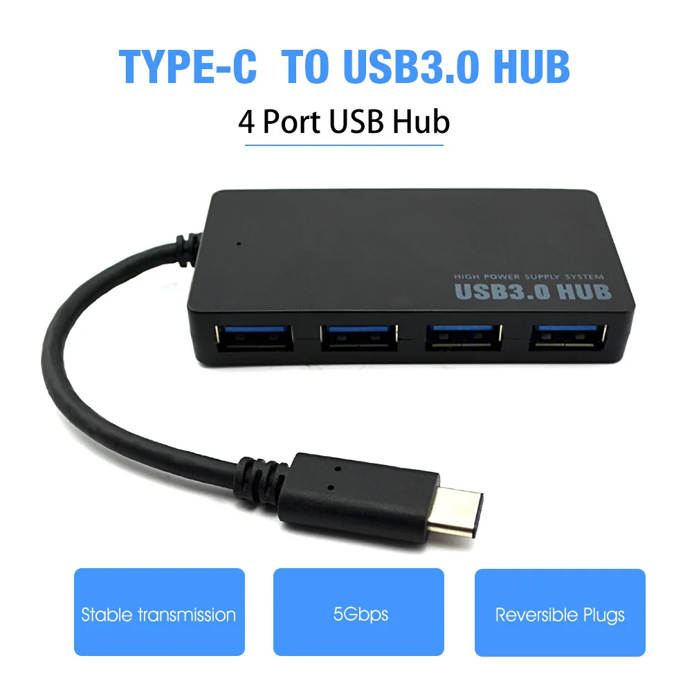 

USB HUB3.0 One-drag 4-port Type C To USB3 Female Adapter High-speed HUB Dock Computer USB Splitter Expansion 4-port USB Expander