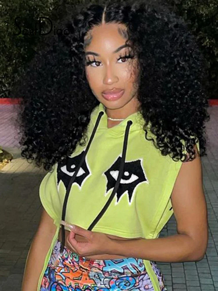 

Soefdioo Sleeveless Bandage Crop Top Summer 2022 Fashion Hoodies Loose Funny Graphic Tees Women Green Printed T Shirts Tops