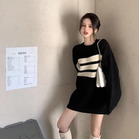 mid length sweater women oversized sweater new fall and winter outer wear idle style striped knitwear pullover sweater top women
