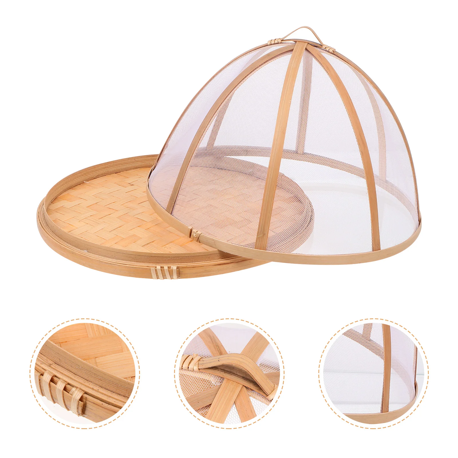 

Mosquito Cover Protective Dish Serving Tray Round Mesh Covers Wicker Picnic Baskets Storage Lid Handmade Grille