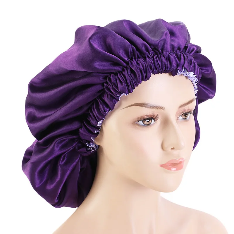 

Новая модная женская атласная Кепка для ночного сна, головной убор, шелковая головная повязка, широкая эластичная головная повязка для сна