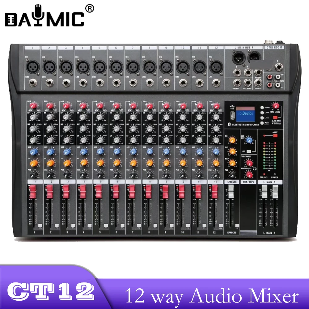 

AOSHEN CT-120S Professional Mixer Effector Audio Interface Usb Broadcast Console 12 Channel Audio Mixer Sound