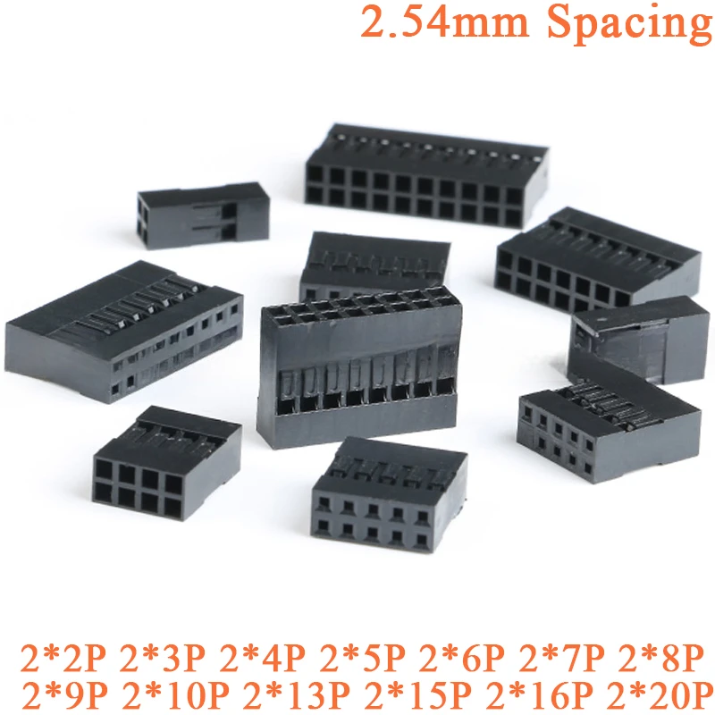 

20PCS 2.54mm Double Row Dupont Connector 2P/3P/4P/5P/6P/7P/8P/9P/10P/13P/15P/16P/20P Female HousingDupont Head Plastic Shell