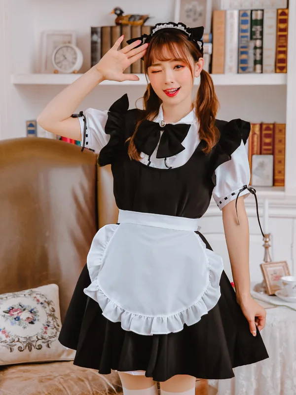 

Anime Kawaii Lolita Dress Sexy French Maid Apron Cosplay Costume Girls Women Party Role Play Dress Up Cafe Waitress Outfit