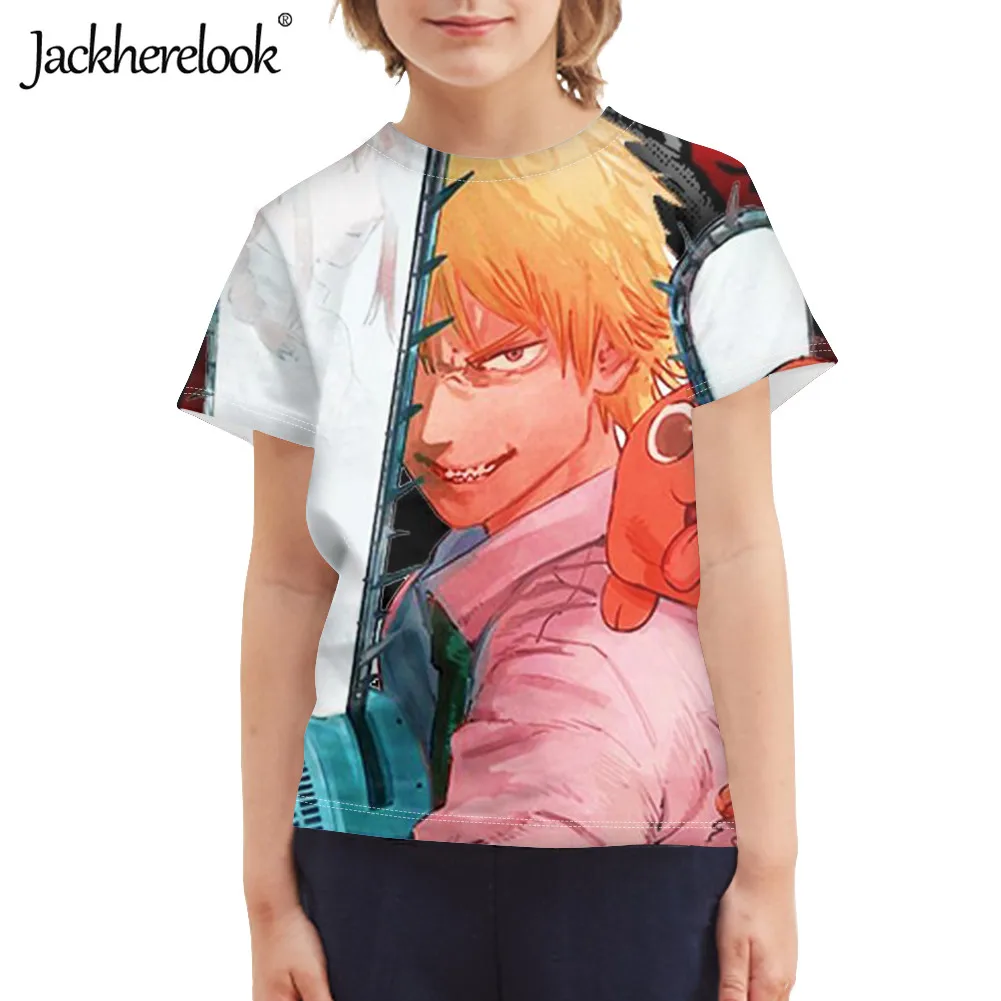 

Jackherelook Boys Brand Design Short Sleeve T Shirt O-Neck Tops Chainsaw Man Printed Casual Tops Tee Clothing for Kids Children