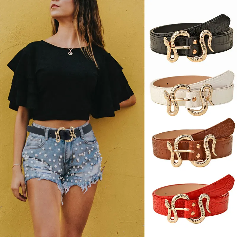 New Woman Leather Waistband For Jeans Dress Shirt Vintage Snake Buckle Strap Adjustable Waist High Quality Luxury Brand Fashion