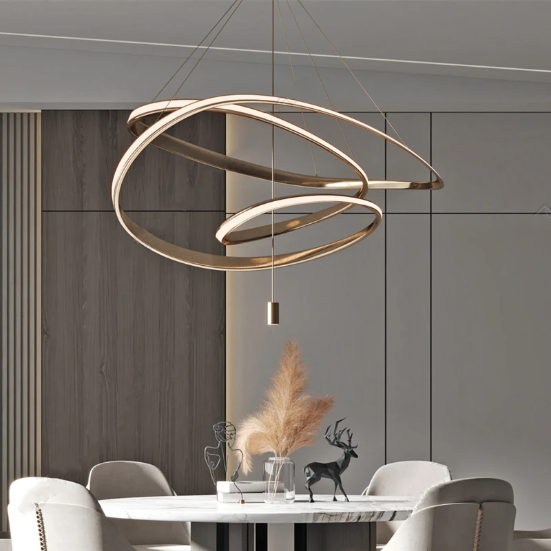 

Light Luxury Postmodern Creative Chandelier Living Room Dining Room Bedroom Model Exhibition Hall Home LED Circular Chandelier