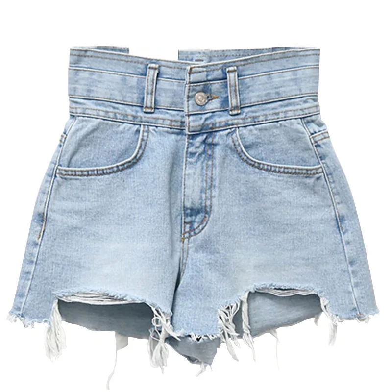 Women's Slim High Waist Sexy Hole Burrs Mini Denim Shorts 2021 Korean Summer Solid Color Tassel Shorts Female Casual Streetwear
