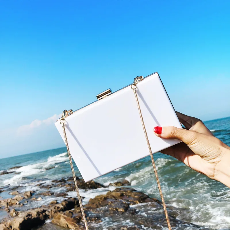 

Summer White Clutch Bags for Wedding Party Women Small Crossbody Chain Purse Evening Clutches for Girls Acrylic Box Bag