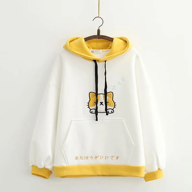 

2022 New Women's Hoodies Long Sleeve Coat Sweet Top Cartoon Embroidered Plush Cute Girls' Japenese School Style Sweateshirt