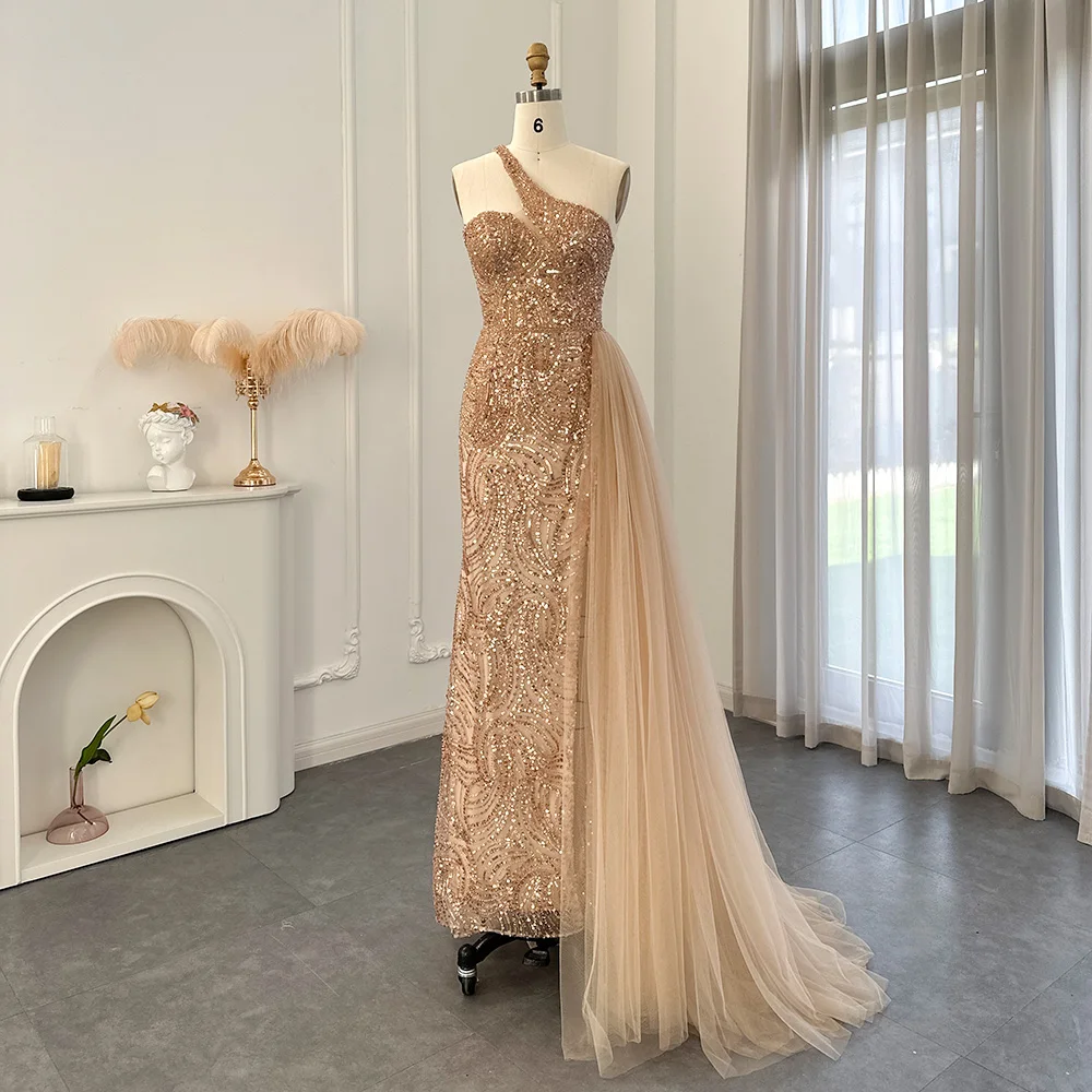 Jancember Backless Long Evening Wear With Hemline Luxury Oblique Shoulder Strap Formal Dresses For Women Wedding Party SCZ065