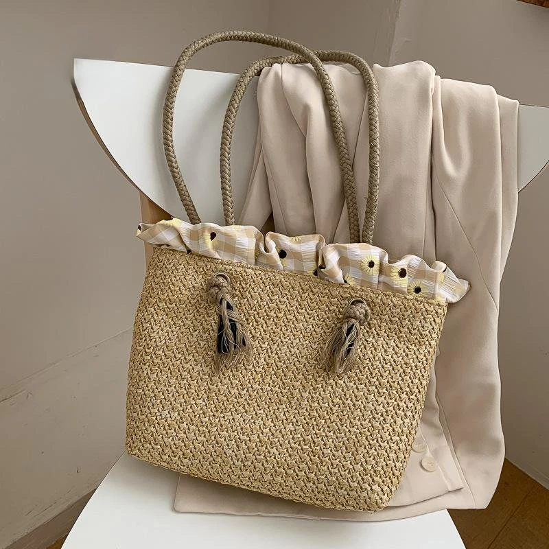 

Summer Straw Bag for Women New Large Capacity Casual Tote Versatile Solid Color Shoulder Bags Girl Handbag