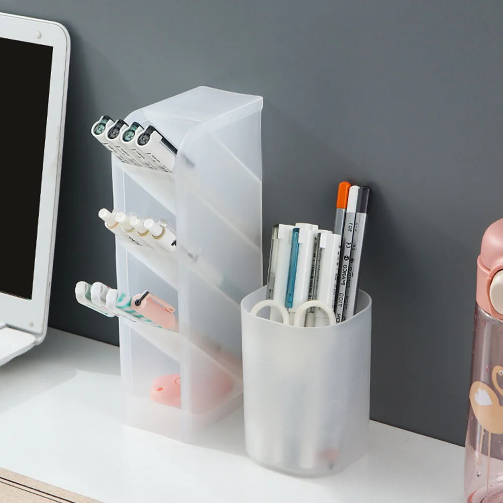 

Pen Holder Oblique Insert Transparent Frosted Plastic Pencil Organizer Storage Box Desktop Office School Supplies Stationery