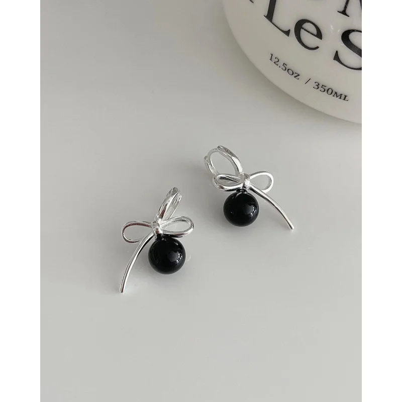 По выходных Южная Корея орнамент общий серебро 925 пробы insWind жемчужный бант