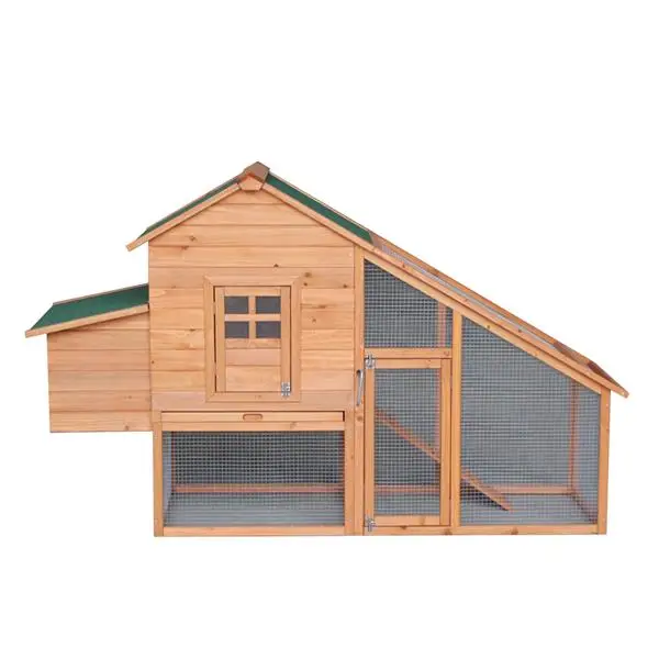 

75" Waterproof Roof Two-tier Wooden Chicken Coop Rabbit Poultry Cage Habitat with Egg Case & Tray & Running Cage