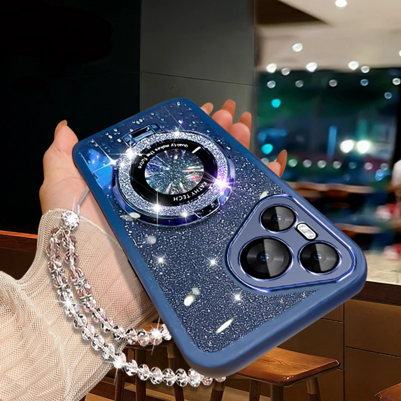 Glitter Crystal Bracelet for Magsafe Phone Holder Case For Infinix Smart 8 Smart8 9 Hot 40 40i 20C 20 Pro Plus HD Bracket Cover