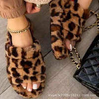 2022 spring new womens shoes european and american leopard print plush flat bottom home cotton slippers slip on slip on shoes