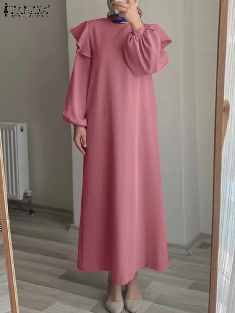 

ZANZEA Muslim Fashion Abayas For Women Ruffles Long Sleeve Hijab Dresses Robe Turkey Kaftan Isamic Ramadan Abaya Arabic Vestidos