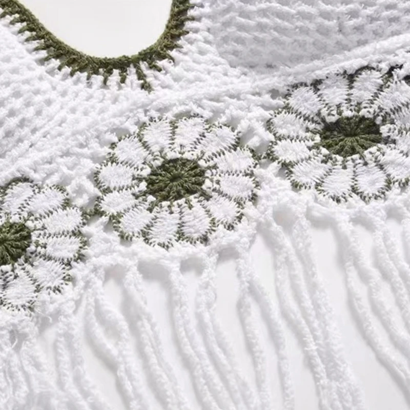 Женский этнический вязаный крючком топ с вышивкой на шее