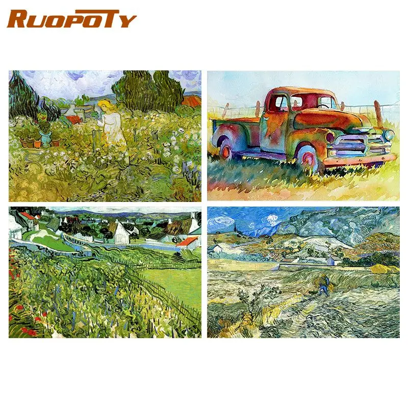 

RUOPOTY Embroidery Diamond Painting Fields Landscape Full Square Round Diamond Painting Creative Hobbies Home Decor