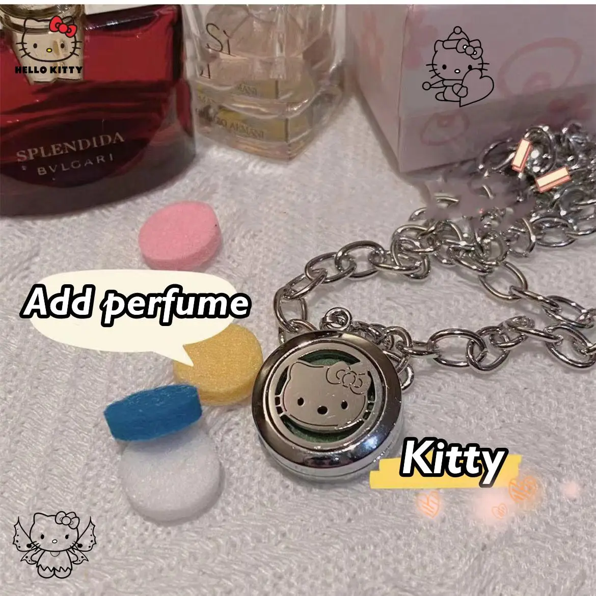 

Ins Fragrant Hello Kitty Pendant Lovely Versatile Collarbone Necklace Fashion Portable Perfume Girl Student Travel Jewelry Gift