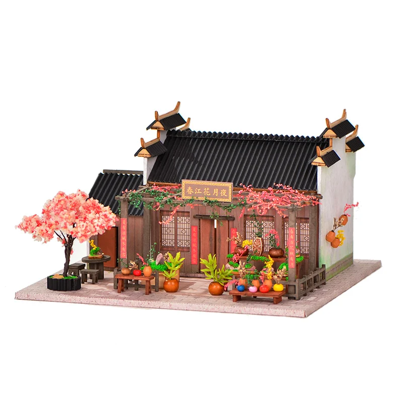 

DIY Wooden Dollhouse Miniature Building Kit Chinese Ancient Town Casa Doll House with Furniture Toys for Girls Birthday Gifts