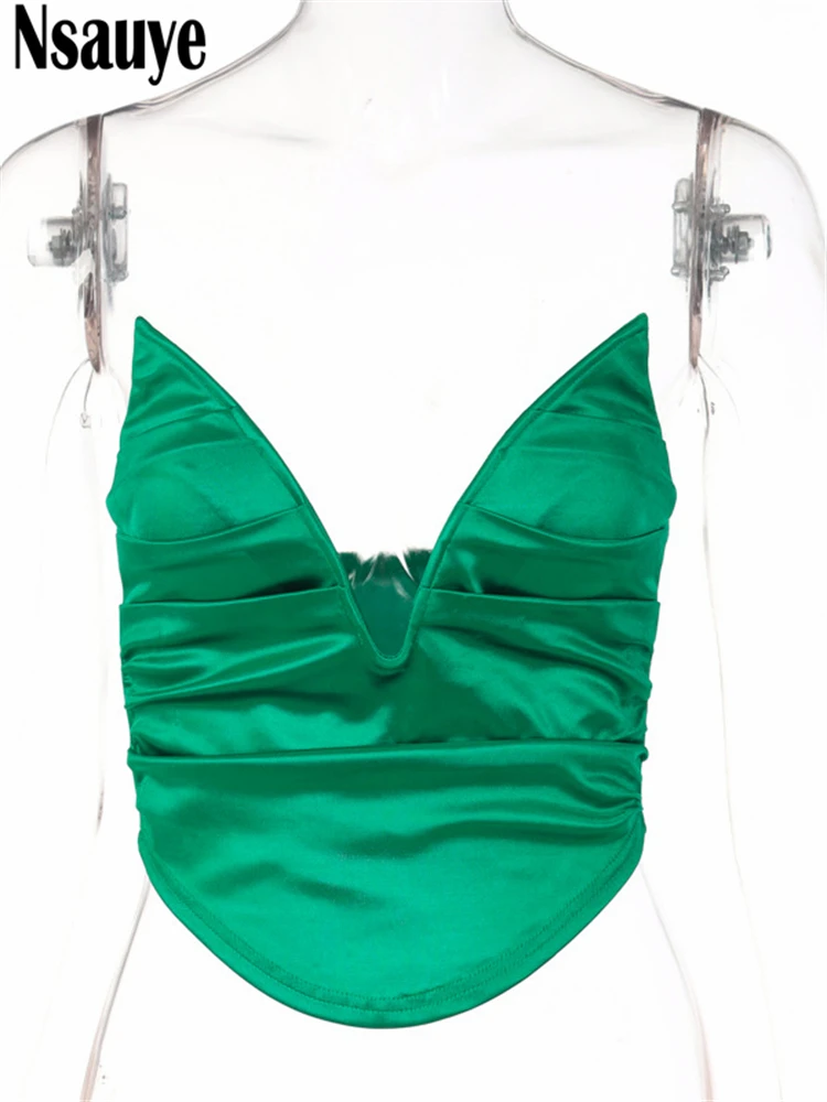 Nsauye атласный сексуальный женский зеленый винтажный корсет без рукавов с