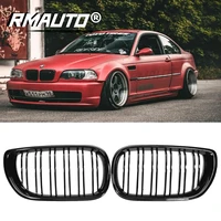 1 pair car front bumper kidney grill grille racing grills gloss black double line abs for bmw 3 series e46 2002 2005 car styling