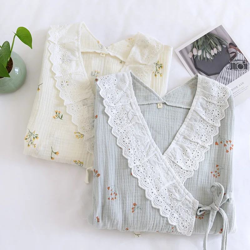 Fdfklak Gauze Cotton 2Pcs/Set Long Sleeve Nursing Nightwear Maternity Pajamas Set Postpartum Confinement Clothing Spring