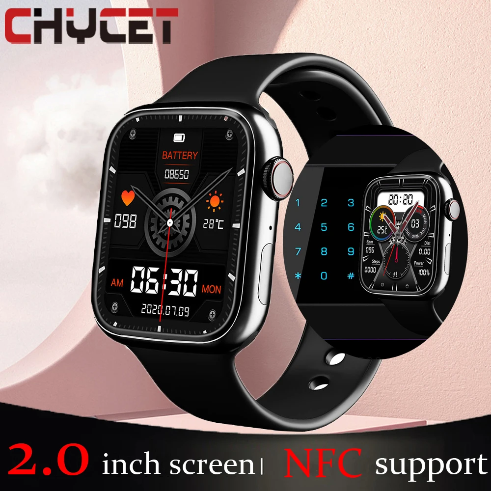 

CHYCET IWO NFC Smart Watch Men Women 2.0 Inch Screen Smartwatch 2022 Bluetooth Call Sports Fitness Tracker Clock For Android IOS