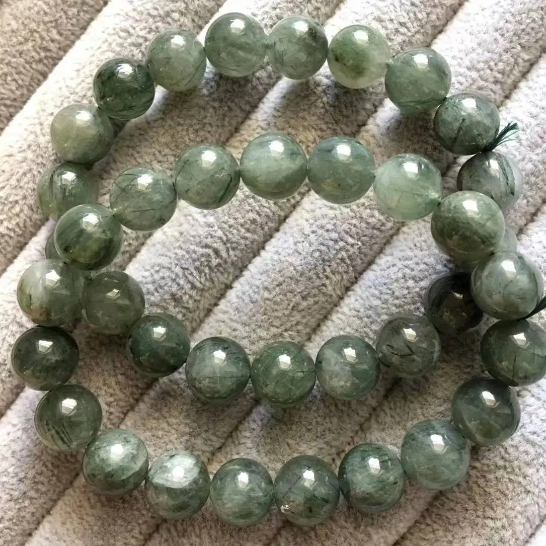 

2 браслета, как на фото (6), около 10 мм, AKAC, натуральный зеленый Рутиловый браслет, бусины, оптовая продажа