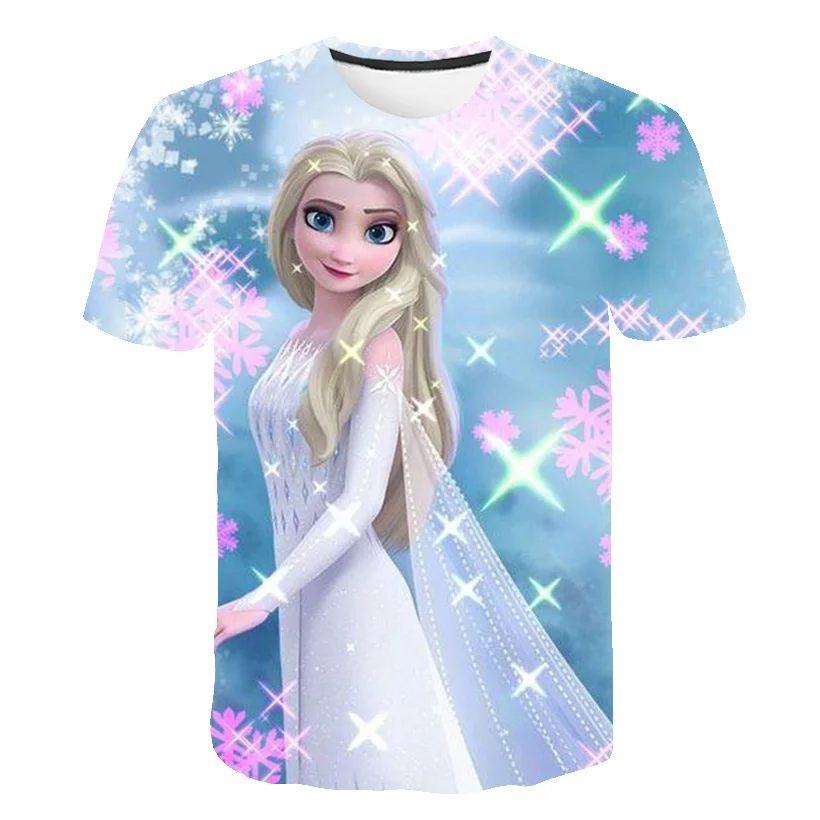 Frozen 2 Print T Shirts Baby Girls Short Sleeve T-Shirts Fashion Elsa Casual Tee Shirts Kids Cartoon Tops Tees Costumes 1-14 Yrs